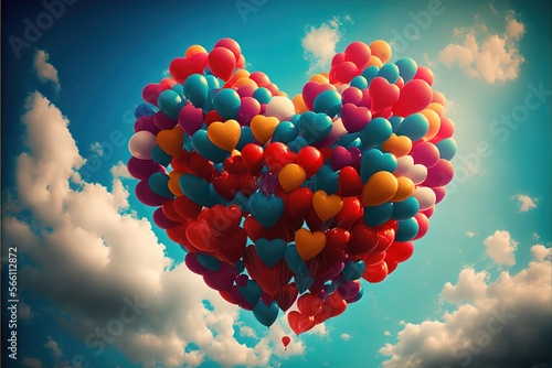 Rising heart balloons, Valentine's Day, love, partnership, romance created with generative ai technology