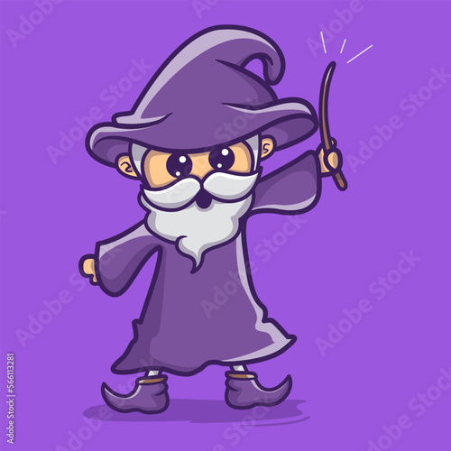 Cute wizard cartoon vector icon illustration