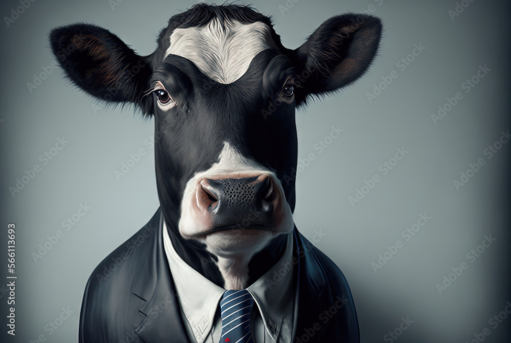 Portrait of a cow dressed in a formal business suit, generative ai Portrait of a cow dressed in a formal business suit, generative ai
