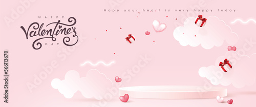 Valentines day background with Heart Shaped Balloons and text design on podium display