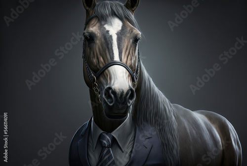 Portrait of a horse dressed in a formal business suit, generative ai