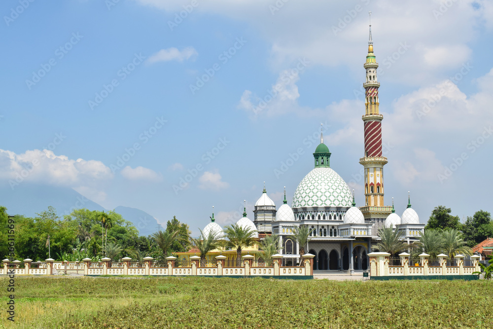 Tiban Mosque. in the morning with blue sky and white clouds