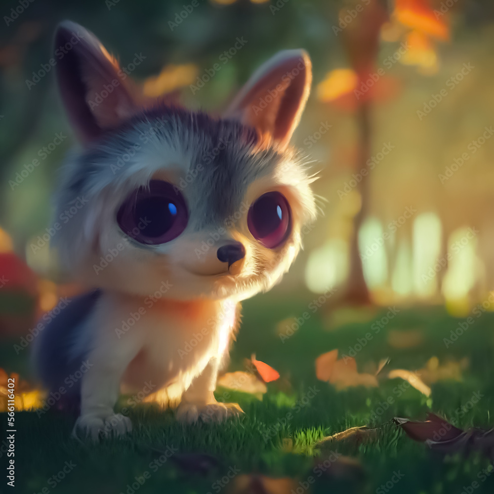 Lovely little creature in the forest in autumn. Generative AI Art.
