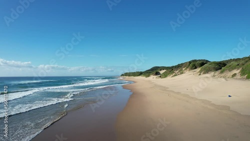 Aerial drone footage of Cave Vidal in the iSimangaliso Wetland Park, which is a world heritage site, South Africa. 