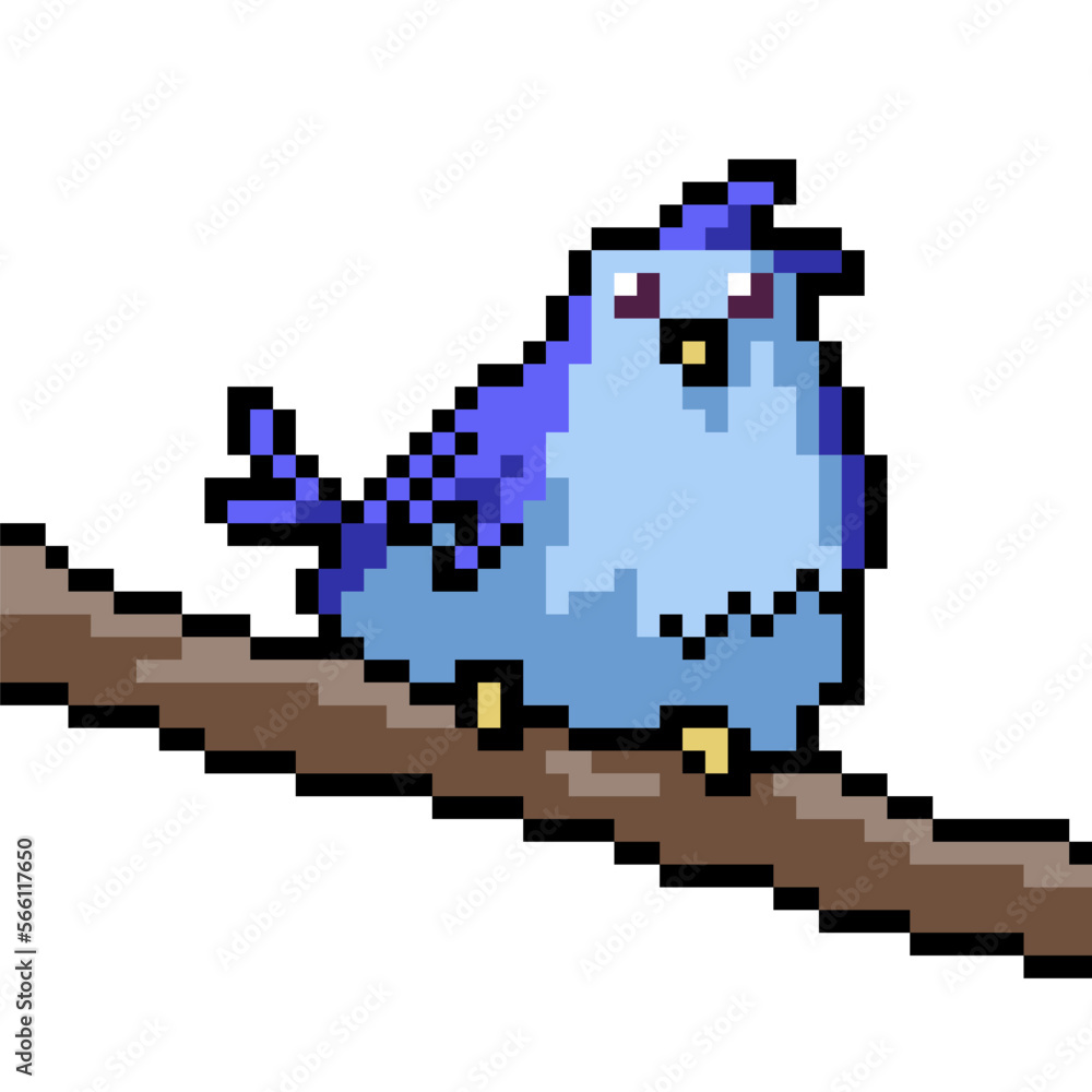 pixel art bird on branch