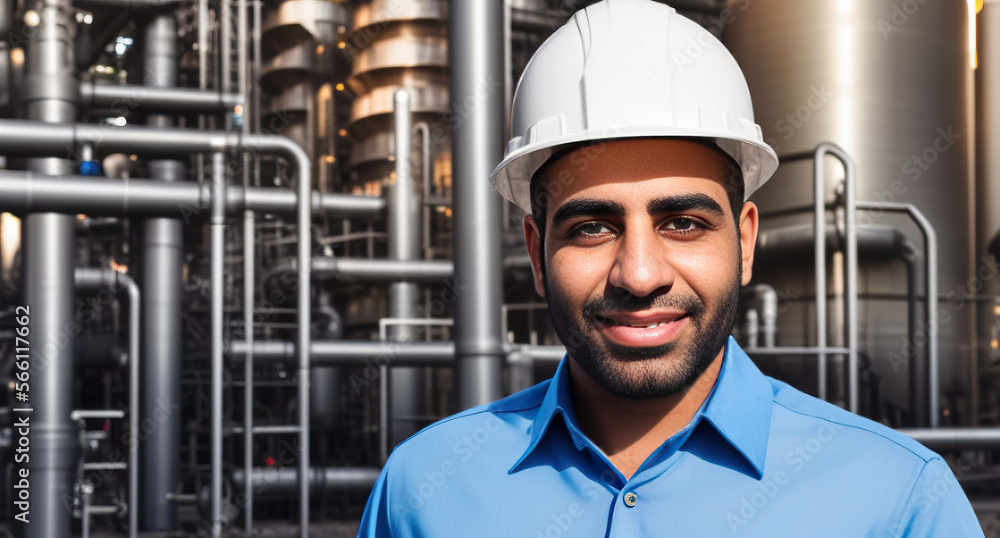 egyptian process engineer at factory with white hardhat blue collar close up portrait generative ai egyptian process engineer at factory with white hardhat blue collar close up portrait generative ai
