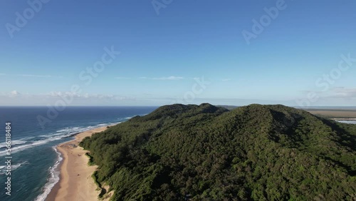 Aerial drone footage of Cave Vidal in the iSimangaliso Wetland Park, which is a world heritage site, South Africa. 
