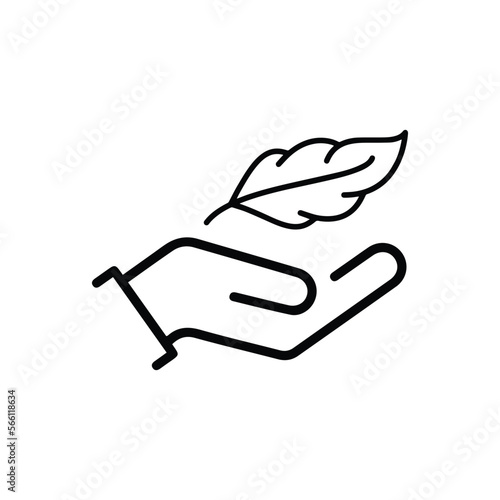 Lightweight Feather on Hand Line Icon. Soft Delicate Sensitive Plumelet Linear Pictogram. Light Weight Outline Symbol. Easy Smooth Feather. Editable Stroke. Isolated Vector Illustration.