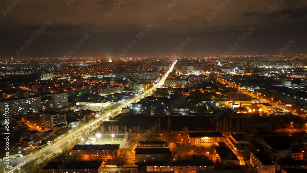 Hyperlapse flight over city of Bucharest at night with traffic on main boulevard Hyperlapse flight over city of Bucharest at night with traffic on main boulevard