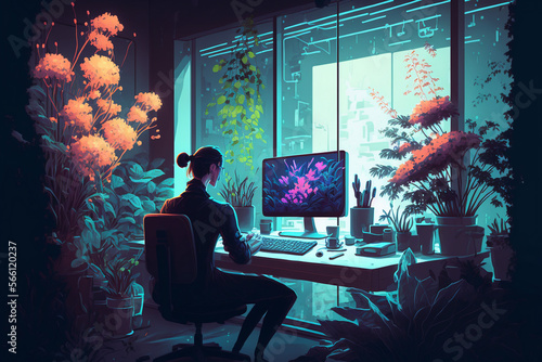 Freelance workplace with garden