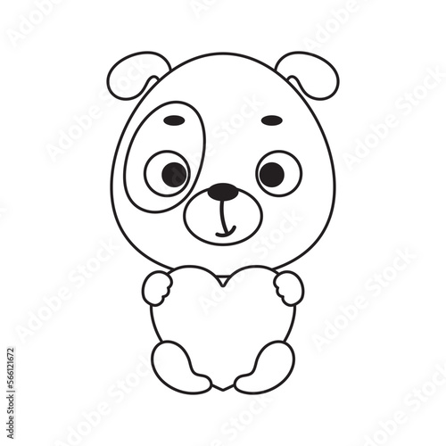 Fototapeta Naklejka Na Ścianę i Meble -  Coloring page cute little dog holds heart. Coloring book for kids. Edudogional activity for preschool years kids and toddlers with cute animal. Vector stock illustration