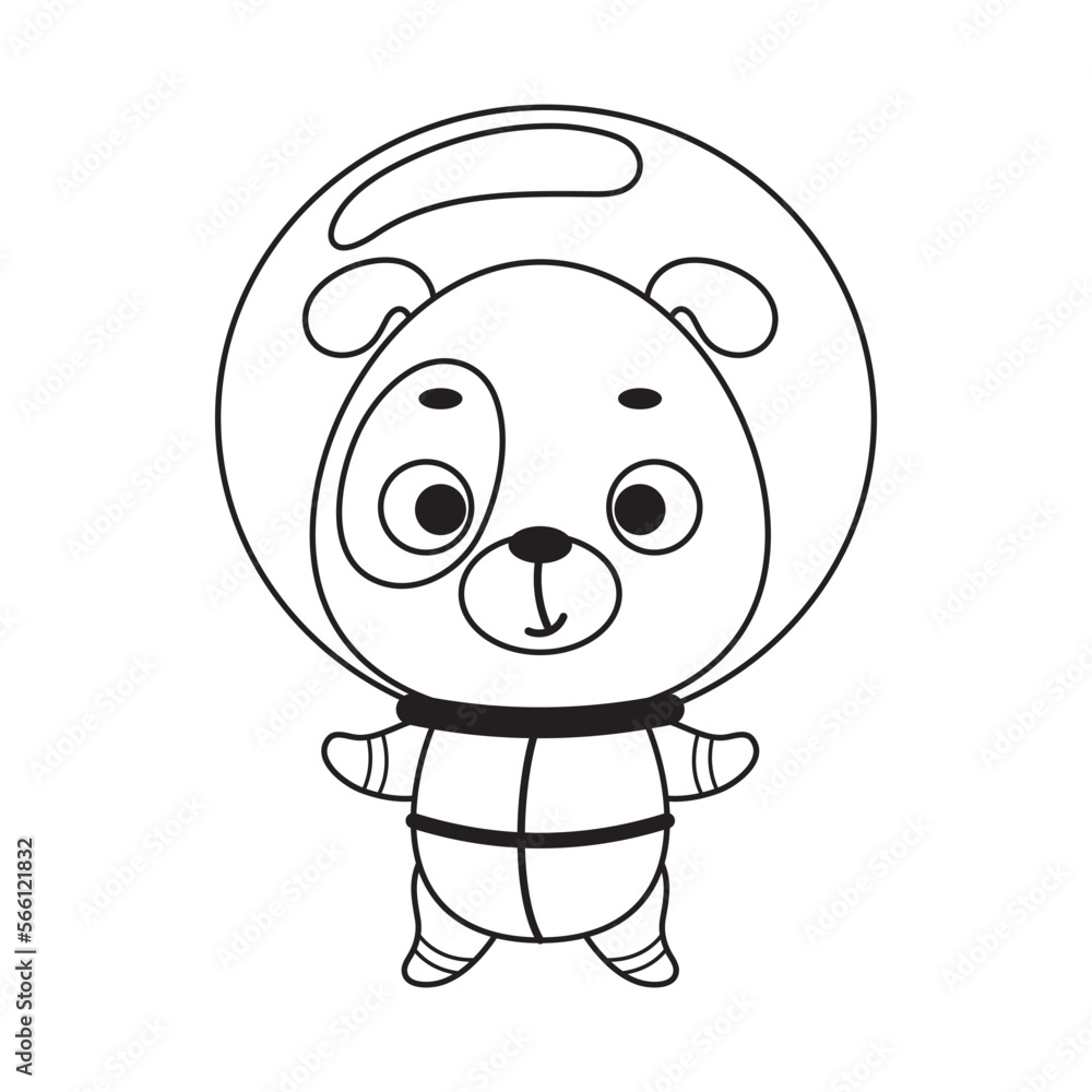 Obraz premium Coloring page cute little spaceman dog. Coloring book for kids. Edudogional activity for preschool years kids and toddlers with cute animal. Vector stock illustration