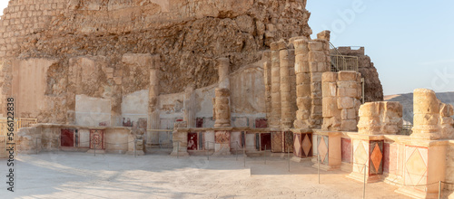 The ruins of the palace of King Herod in the fortress of Masada - is a fortress built by Herod the Great on a cliff-top off the coast of the Dead Sea, in southern Israel