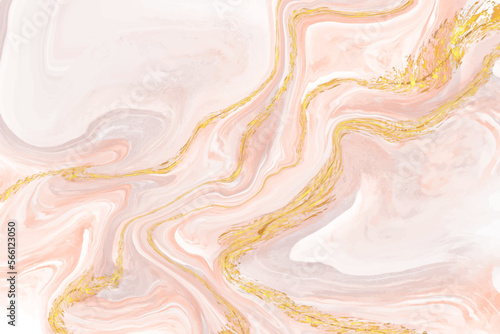 Luxury Alcohol ink with gold glitter.Beautiful pink marble with a gold sparkling background.