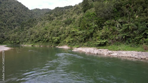 Aerial drone footage of the Waioeka Gorge in New Zealand. photo