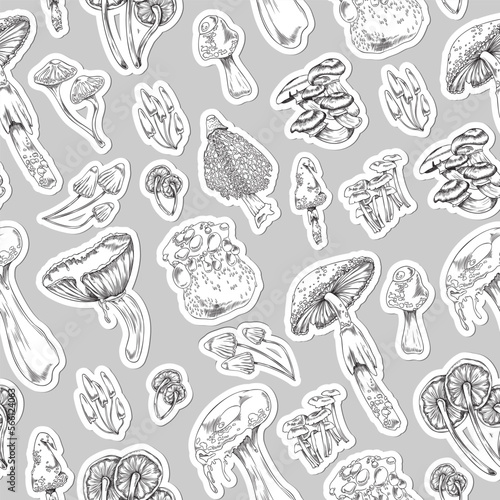 Seamless pattern design with mushrooms and toadstools  vector illustration.