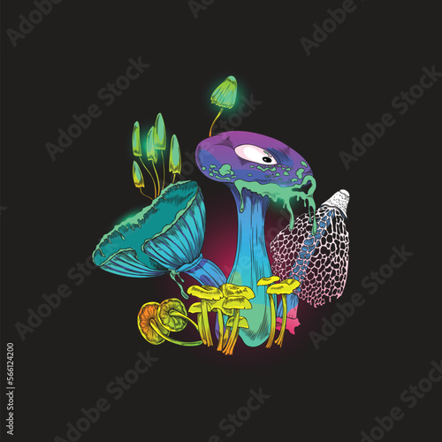 Toadstool dangerous mushroom plants and fungus monsters vector illustration.