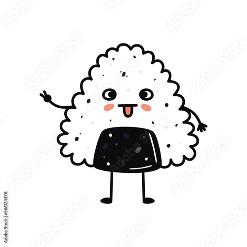 Kawaii sushi mascot in cartoon style. Cute onigiri with salmon for menu