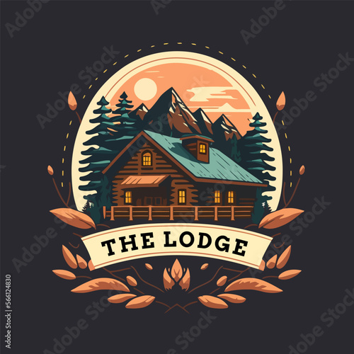 lodge badge logo, Wood cabin nature forest logo vector illustration