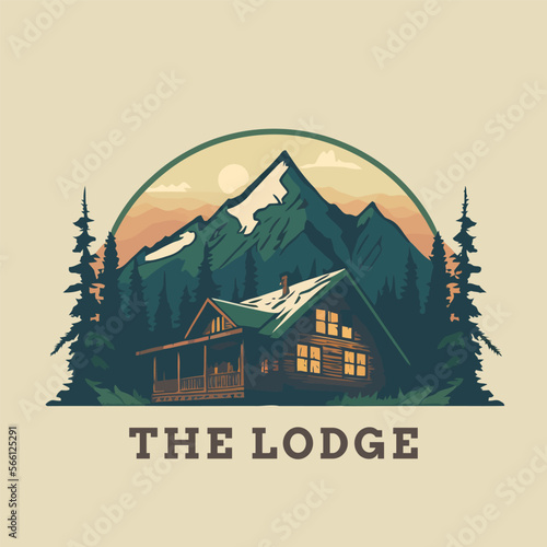 lodge badge logo, Wood cabin nature forest logo vector illustration