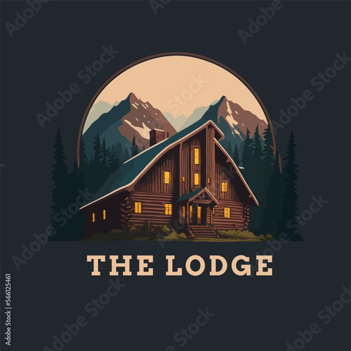 lodge badge logo, Wood cabin nature forest logo vector illustration