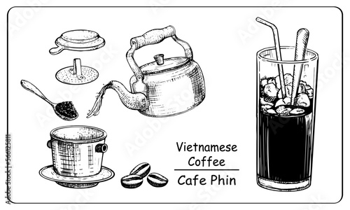 vietnamese coffee illustration, drip, caphe phin