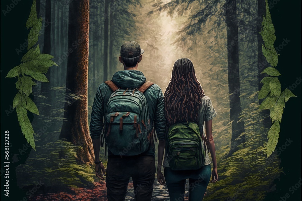 Romantic Hike Through a Forest with Beautiful Backdrop Romantic Hike Through a Forest with Beautiful Backdrop