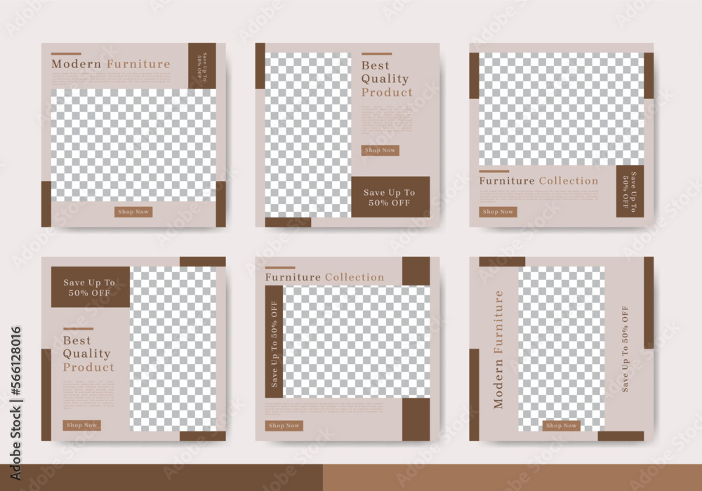 Fashion sale social media post template collection with brown and cream color