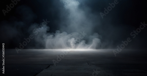 Gray textured concrete platform  podium or table with smoke in the dark