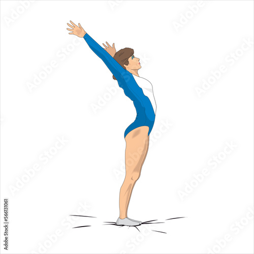 Gym. Young Gymnast woman. Flat Vector illustration. Rhythmic gymnastics, trampolining, acrobatic gymnastics aerobic gymnastics