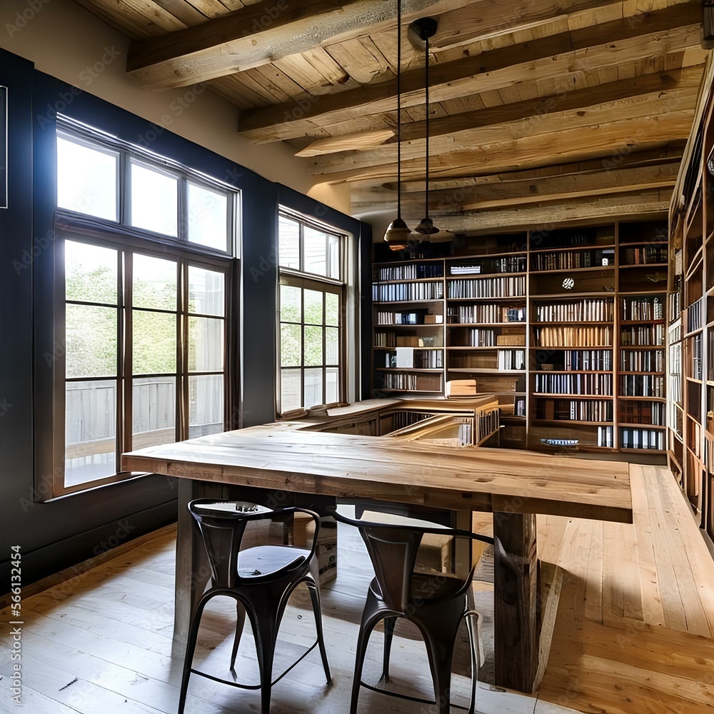 Industrial-style home library3, Generative AI Industrial-style home library3, Generative AI