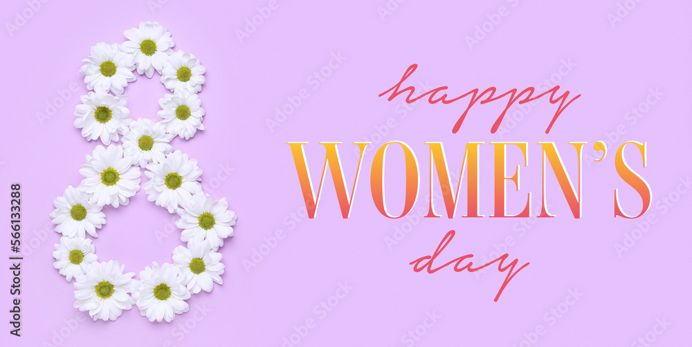 Greeting card for International Women's Day with figure 8 made of flowers