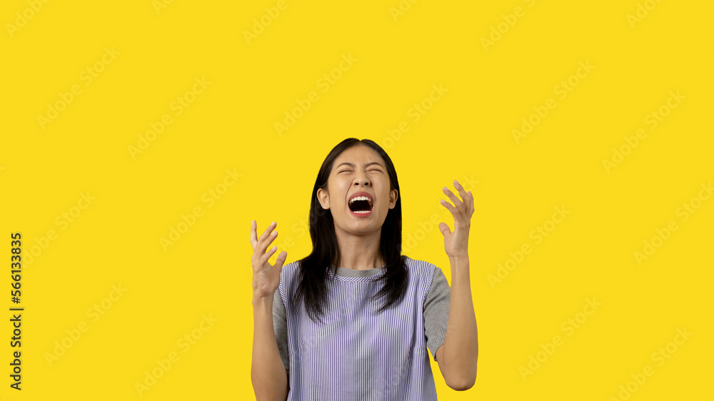 Close up isolated portrait of woman was angry and angry like crazy, Screaming with frustration, Yelling with extreme hate, Expressing negative emotions and pessimism, Mental illness. Close up isolated portrait of woman was angry and angry like crazy, Screaming with frustration, Yelling with extreme hate, Expressing negative emotions and pessimism, Mental illness.