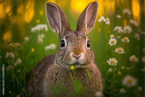 A rabbit on a meadow of wildflowers with Generative AI 
