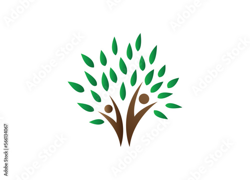 people tree icon with green leaves - eco concept vector. This graphic also represents environmental protection, nature conservation, eco friendly, renewable, sustainability, nature loving