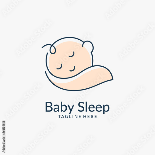 Sleeping baby logo design in line art style