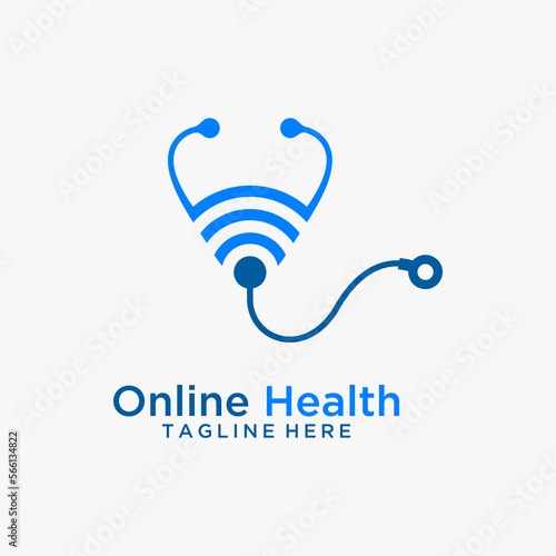 Stethoscope and wifi signal for online healthcare logo design