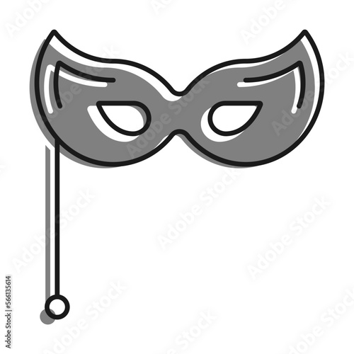 Linear filled with gray color icon. Theatrical Female Mask. Venetian Carnival Eye Mask. Simple black and white vector Isolated On white background