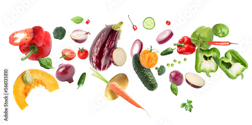 Fototapeta Naklejka Na Ścianę i Meble -  Flying organic vegetables on white background