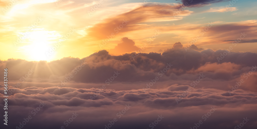 Aerial Cloudscape Sky. Sunset Sky Art Render. British Columbia, Canada. Nature Background