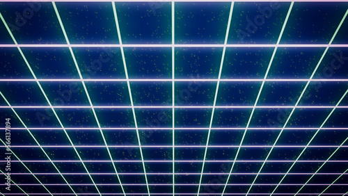 Obraz na płótnie Retro style 80s-90s galaxy background. Futuristic Grid landscape. Digital Cyber Surface. Suitable for design in the style of the 1980s-1990s. 3D illustration w salonie