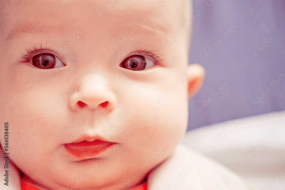 Close-up portrait of a happy baby. Sweet smile of a calm child. The plump face of a newborn with a blissful smile Close-up portrait of a happy baby. Sweet smile of a calm child. The plump face of a newborn with a blissful smile