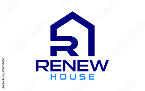 initials R with house real estate logo