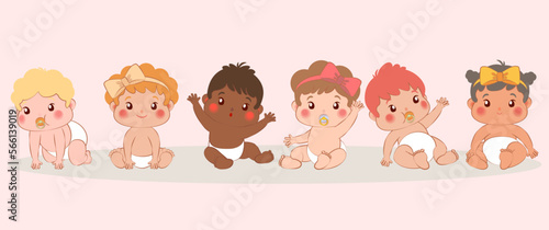 Cute babies with different looks doing different actions