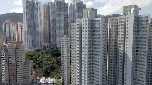 Wallpaper Mural Aberdeen housing district. Hong Kong. Aerial view of tall buildings and skyscrapers. City scape drone shot. Popular tourist travel destination in Asia. China. Torontodigital.ca