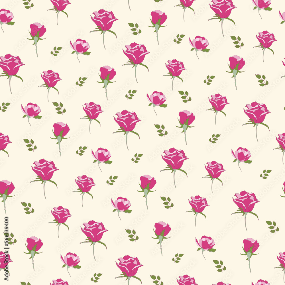 Hand-drawn seamless pattern with red roses. Retro design for fabric, templates, wallpaper, cards. Hand-drawn seamless pattern with red roses. Retro design for fabric, templates, wallpaper, cards.