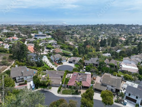 Aerial view over La Jolla Hills with big villas, San Diego, California, USA