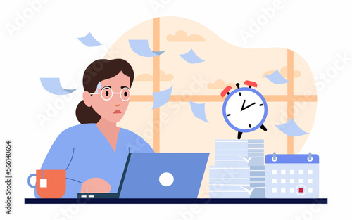 Stressed employees working overtime Time management and deadline concept. photo