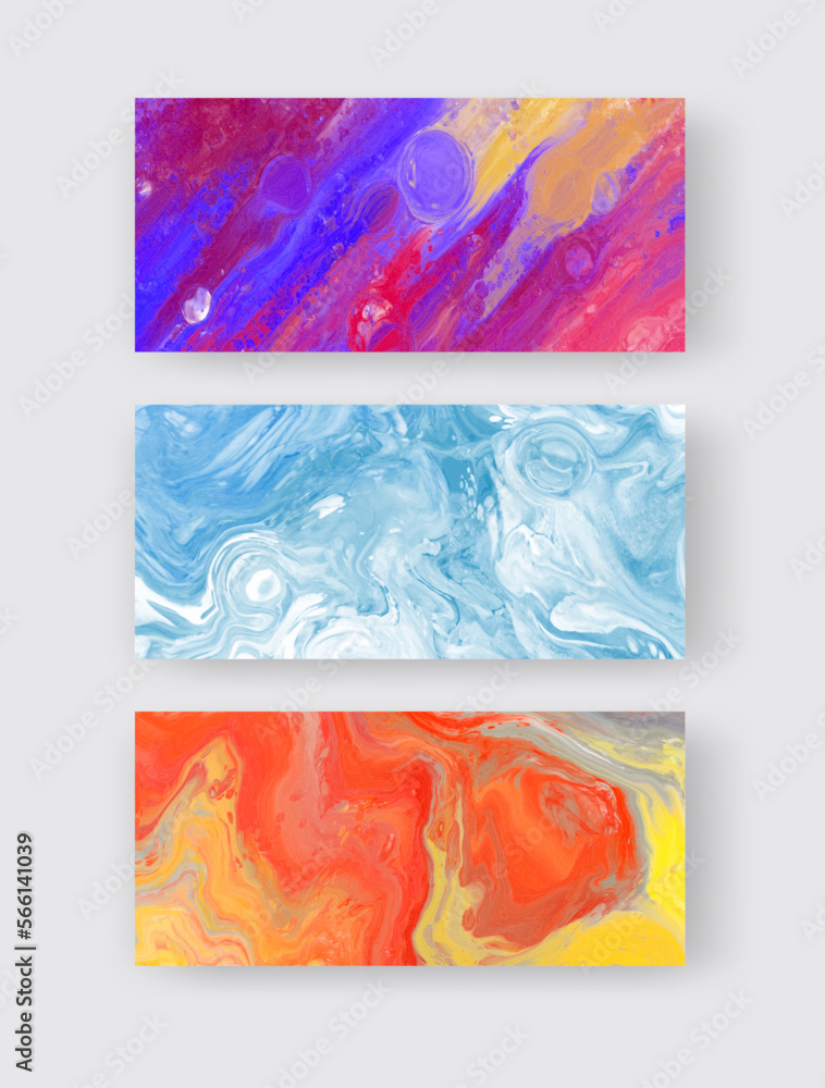 Fototapeta premium Elegant banner template design with purple, blue, orange paint set.