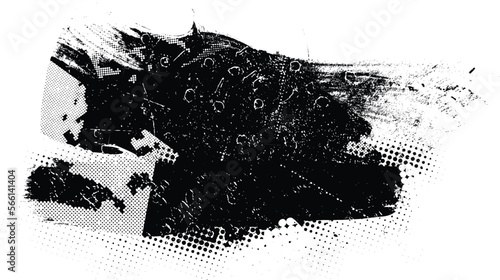 Glitch distorted geometric shape . Noise destroyed logo . Trendy defect error shapes . Glitched frame .Grunge textured . Distressed effect .Vector shapes with a halftone dots screen print texture.
